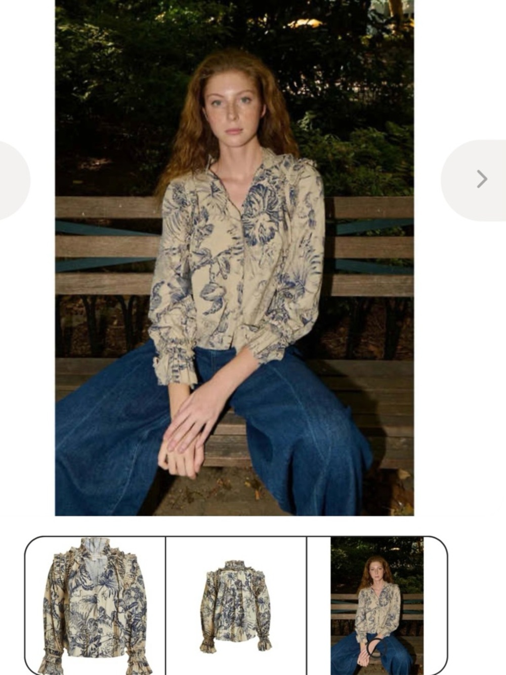Love the Label Jessie Top Floral Ruffle V-Neck in Cream and Navy - Picture 5 of 5
